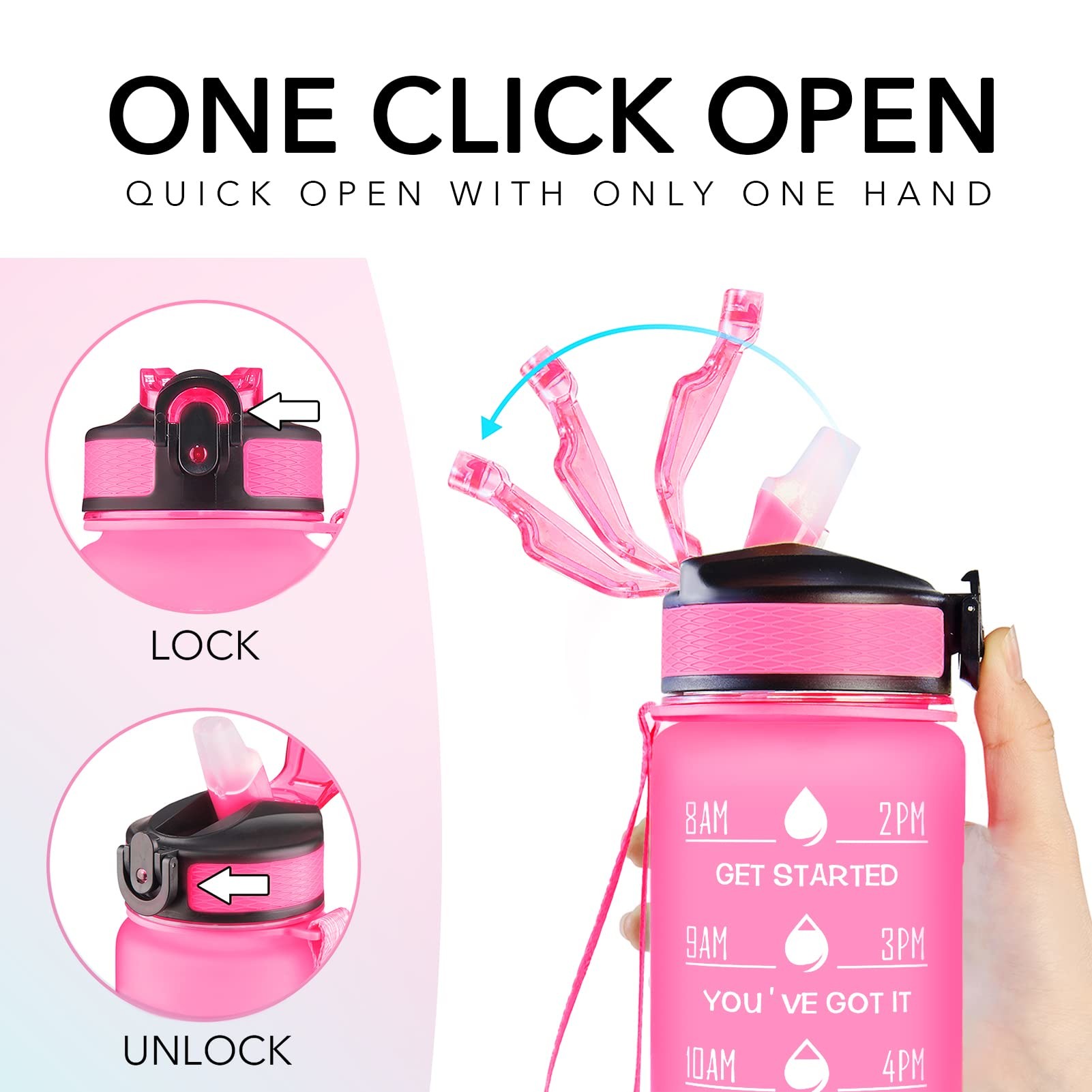Leakproof BPA Free Personalized Motivational Drinking Water Bottle With Hourly Markings & Straw To Ensure You Drink Enough Water Throughout The Day