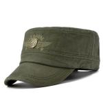 Emblem Logo Vintage Flat Top Army Cap For Men Self Strap / Metal / Velcro