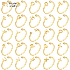 Wholesale Diamond Zircon Jewelry 14k Gold Plated Letter Ring Open Adjustable from china suppliers