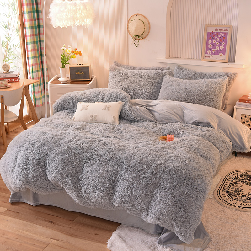 All-groups Rainbow Color Fur Velvet Fluffy Plush Soft Bedding Sheet Set for Kids Girl