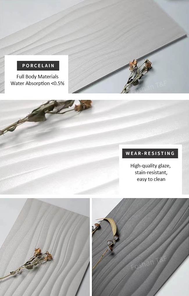 Villa Terrace Bathroom Toilet Balcony Porcelain Tiles 300x600mm Wave Model Matte Glazed Suface Full Body