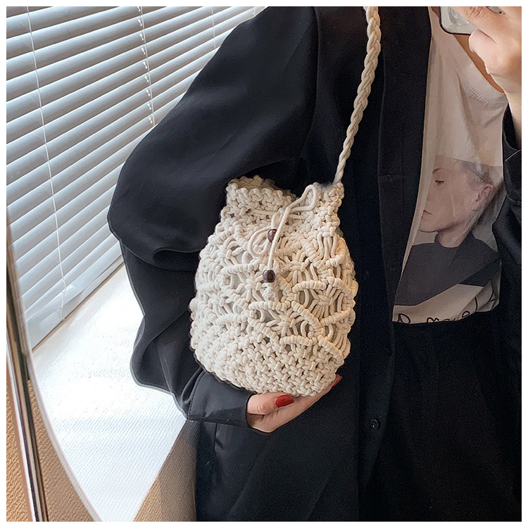 Handmade Fashion Lady Macrame Shoulder Bag Woven Crochet Purse Bag Cotton Rope Tote