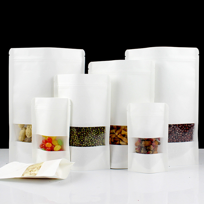 White Paper Biodegradable Stand Up Pouches Bags Doypack With Matte Surface