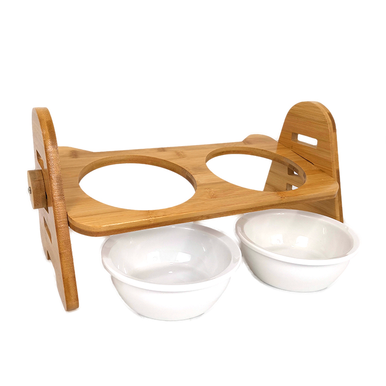 Ceramic Wooden Inclined Cat Food Bowl Double Sustainable ODM