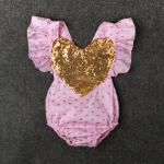 Infant girls flutter sleeveless rompers wholesales Sequins heart Embroidered