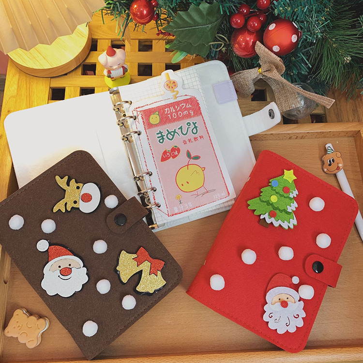 2022 Felt A6 Cartoon Christmas Tree Deer Notebook Grid Pages Journal Korean Diary Book