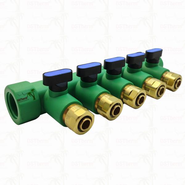 PPR Blue Manifolds With Ball Valve 5 Ways Manifolds Customized Color and Logo 25mm