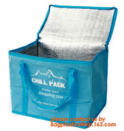 Reusable aluminium foil thermal insulation material cooler bag for picnic with Strapping tape closureRecycled PP Woven Plast