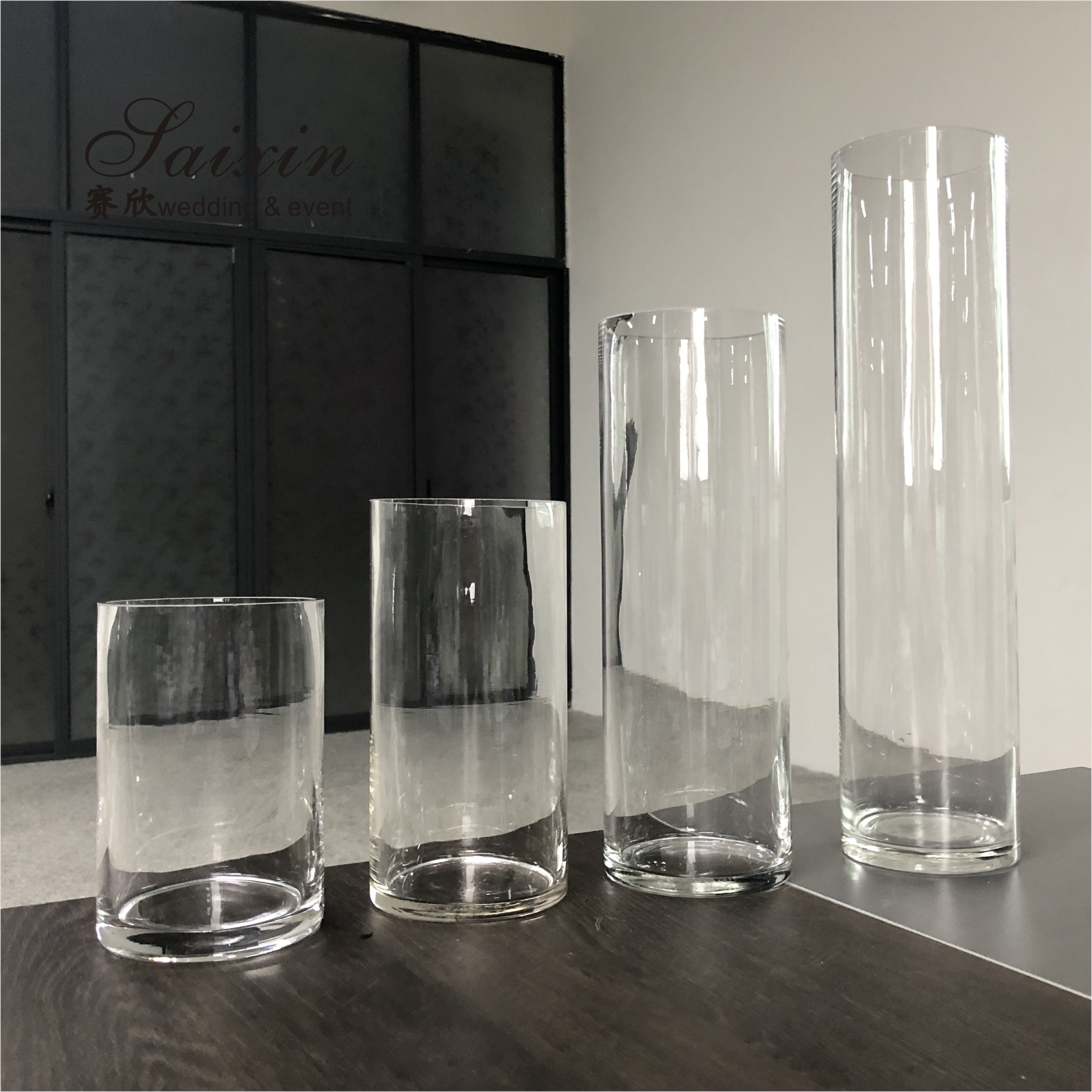 Wholesale cheap wedding decoration different height glass cylinder vase