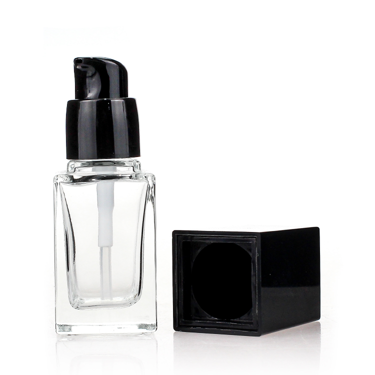Packaging 25ml Liquid Foundation Bottles Glass Square With lotion pump