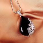 Vintage Jewelry 925 Silver Black Onyx Marcasite Drop Pendant Necklace 18 Inches