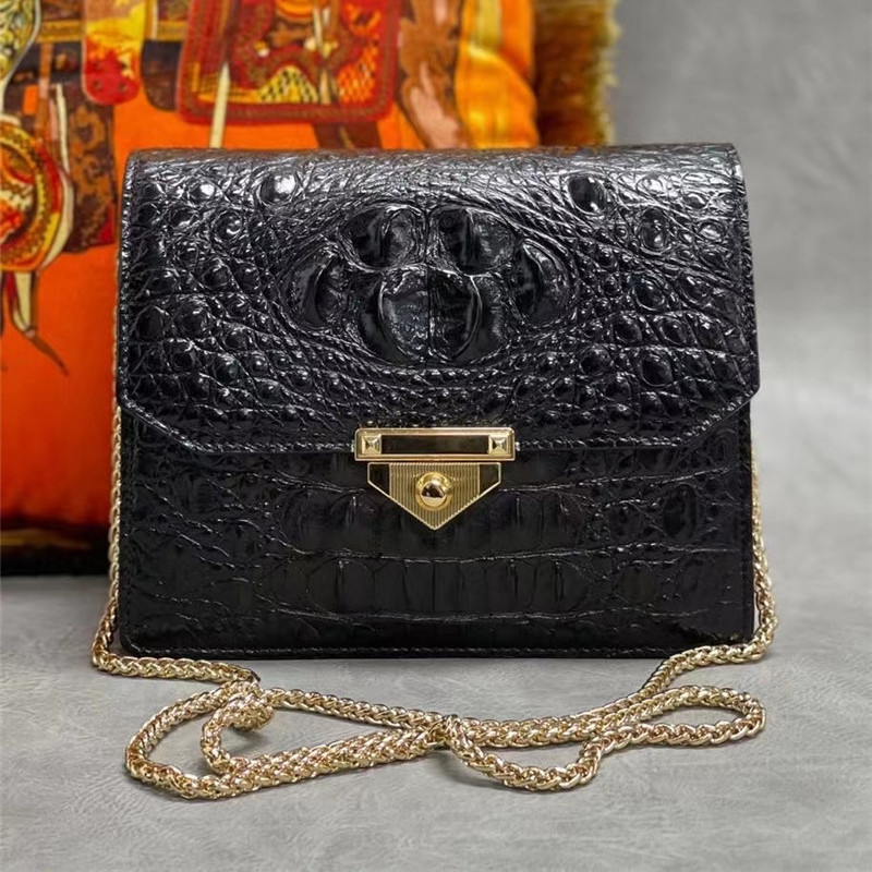 Authentic Crocodile Skin Women Flap Purse Genuine Alligator Leather Lady Small Chain Strap Bag Female Cross Shoulder Bag