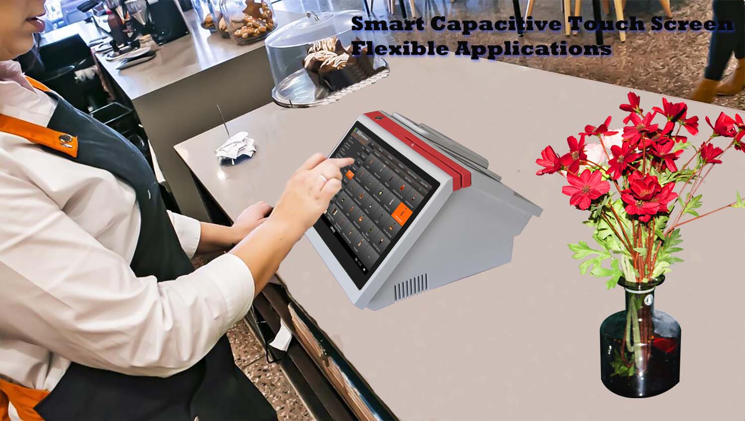 Design 14" Capacitive Touch Panel Android Terminal Checkout Counters with 80mm Printer