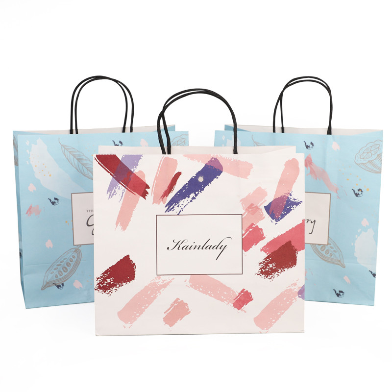 Custom White Paper Kraft Merchandise Bags With Handle For Packaging 12x7x17