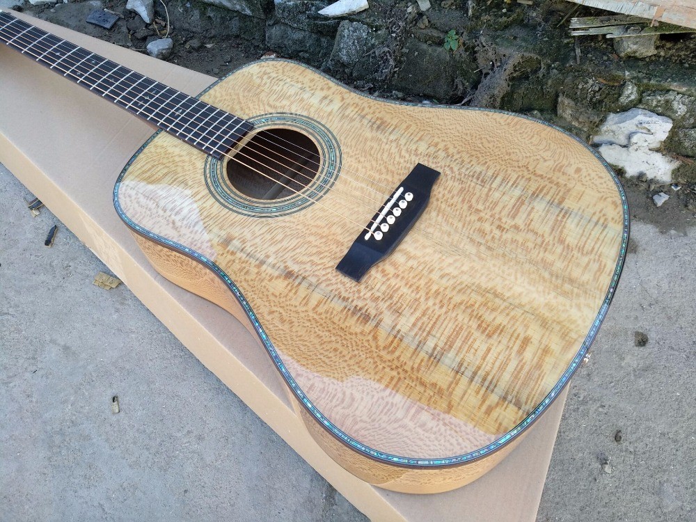 Free shipping AAAA handmade all Solid guitar dreadnought body guitar imported wood soundhole EQ D acoustic electric guit