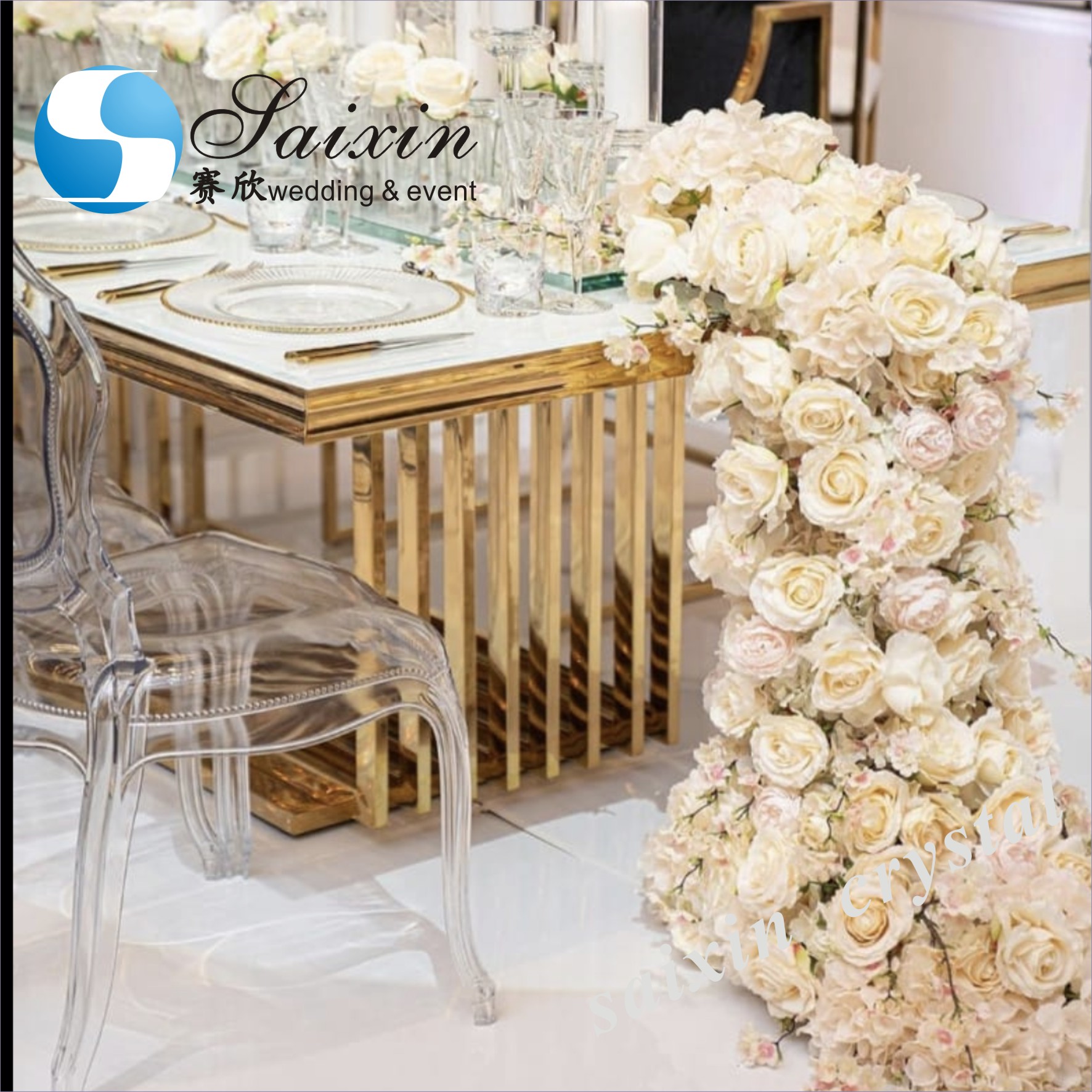 Wedding Decoration Supplies Custom Color Silk Wedding Floral Table Runner Sweetheart Table Artificial Flowers