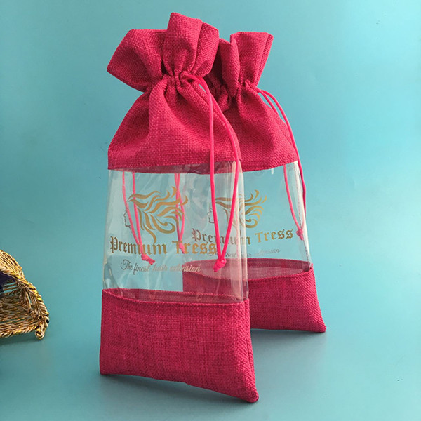 Hair Packing Drawstring Pvc Window Custom Printed Jute Bags