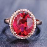 Rose Gold Plated 925 Silver Ring with Red Cubic Zircon Princess Wedding Ring
