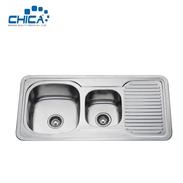 Silver-white Color Double Bowl Kitchen Sink SUS304 Stainless Steel Kitchen Sink