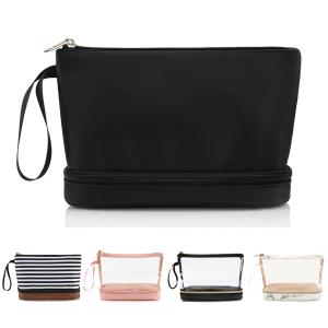 Wholesale Fashion Black Waterproof Two Layer Cosmetic Pouch Ladies Carry On Clutch Makeup Bag With Brush Organize from china suppliers