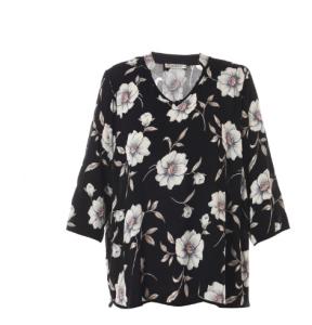 Wholesale Black Color Womens Plus Size Blouses Flower Print Ladies V Collar Shirt Neck from china suppliers