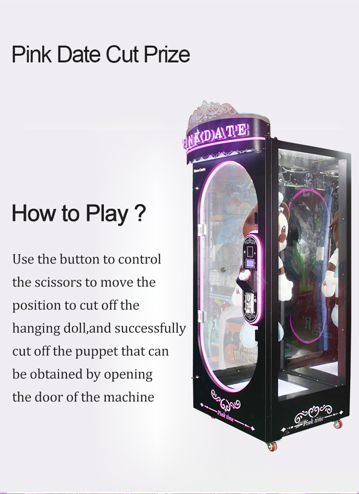 Plastic Coin Operated Vending Machine Pink Date Cut Prize Kids Game Machine