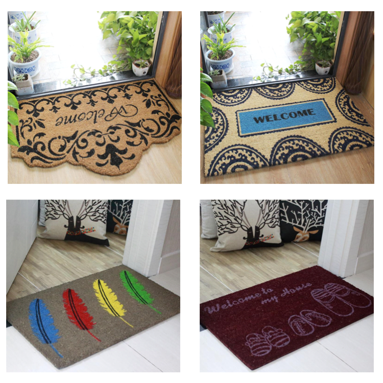 Crasscross Coco Door Mats Plain Style Shaggy Ribbed Striped Pattern