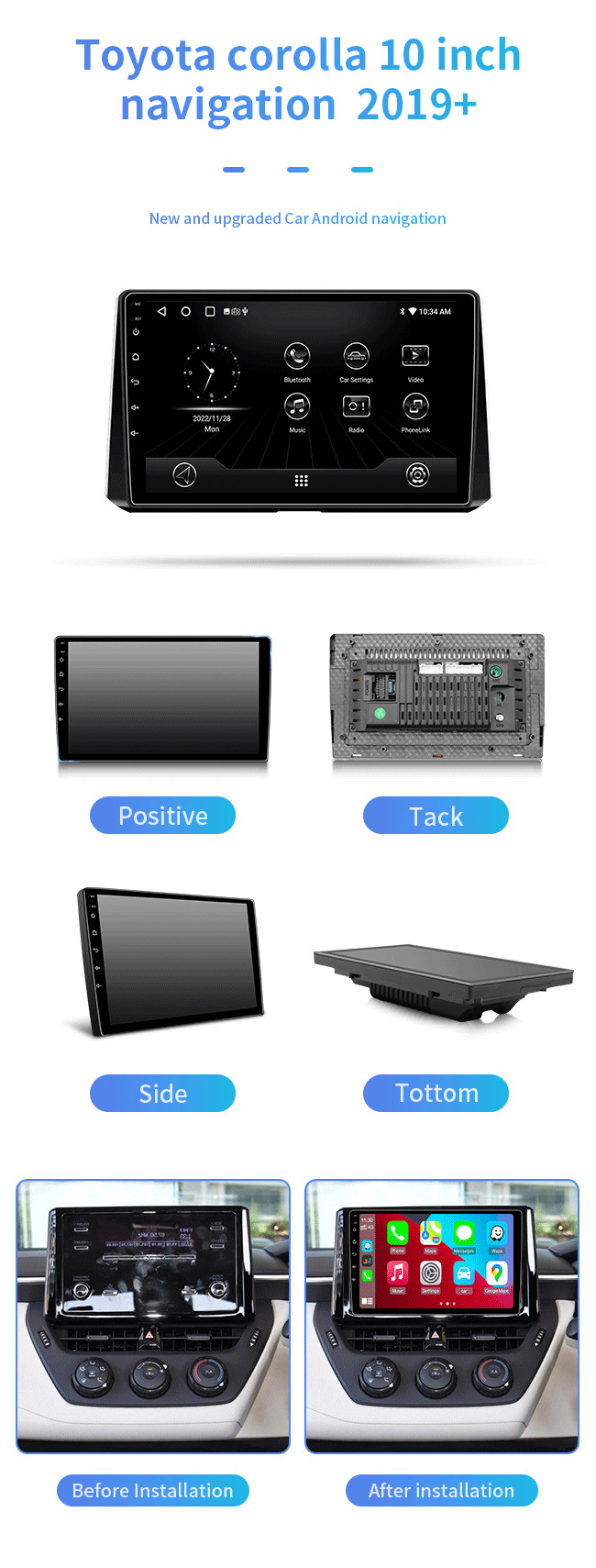 10 Inch Touch Screen Android Car Radio Player OBD2 RAM GPS Navigation MP5 Multimedia Player For Corolla 2019