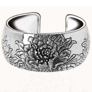 Wholesale Retro Vintage 925 Sterling Silver Wide Cuff Bracelet Engraved Flower (XH042025) from china suppliers