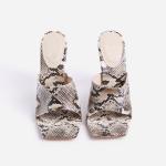 Janbal 10cm Women'S High Heel Slippers Faux Snake Print Open Toe