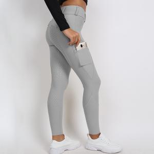 Wholesale Light Gray Women Riding Leggings Pockets Equestrian Training Pants With Silicone Grip from china suppliers