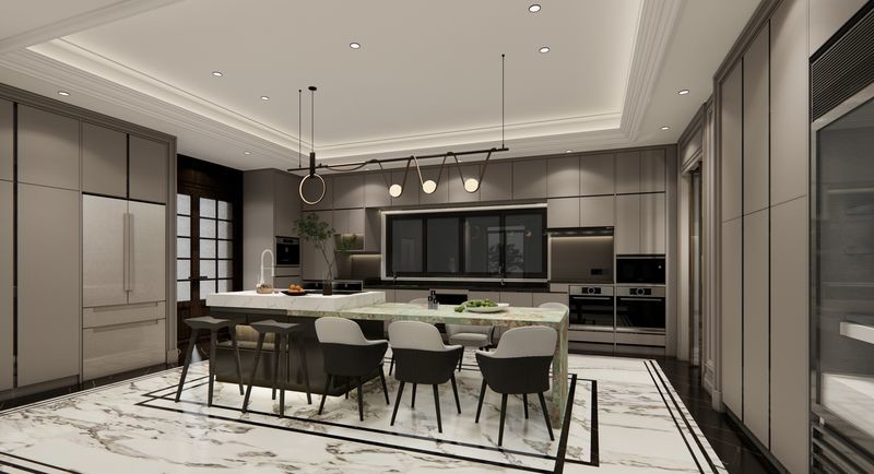 Fadior U-Shaped Luxury Stainless Steel Kitchen With Striking Island