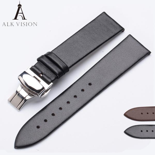 ALK Leather Watch Band Bracelet Strap Butterfly Deployant Clasp Buckle Watchband