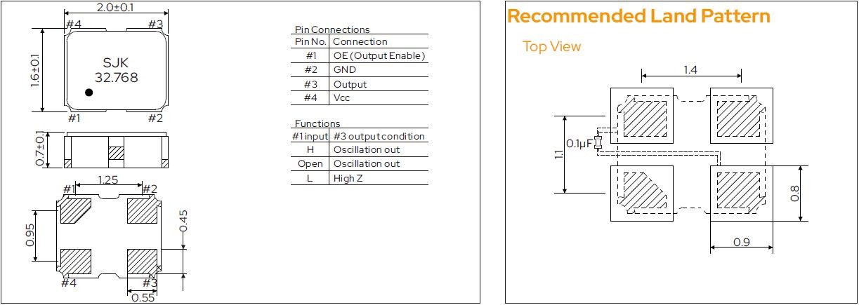 2E Series 32.768KHz SMD2016 Crystal RTC Oscillator With CMOS Output For Wearable Devices And Mobile Phone