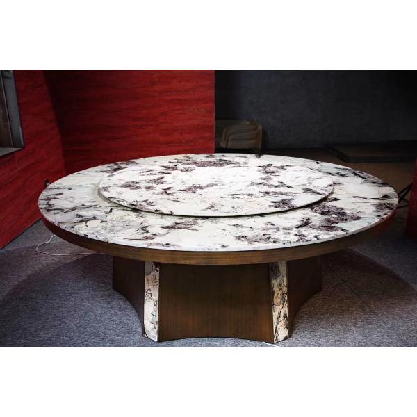 Luxury Round Dining Table in Snowy Mountain Blue Marble | Ice-White with Deep Blue Veins
