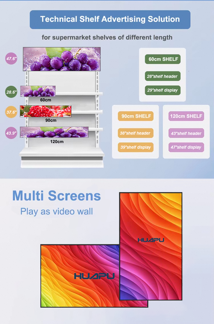 28.6" Stretched Bar LCD Display Screen Android Shelf Edge Advertising BOE Display Panel