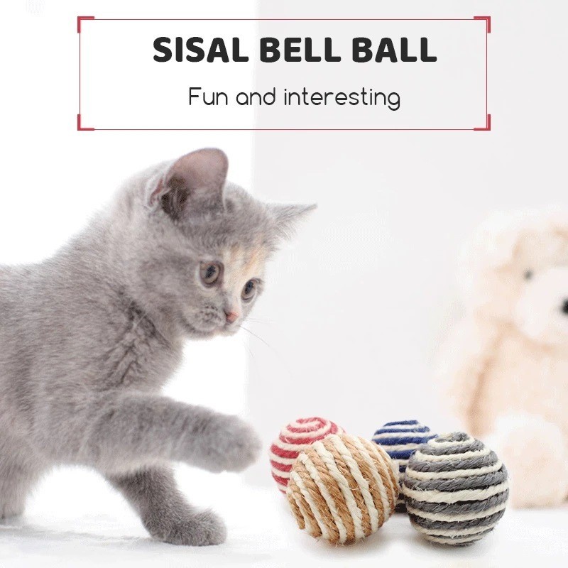 Cat Pet Hemp Rope Woven Ball Chew Rattle Scratch Toy Interactive Scratch Chew Toy Pet Cat Dog