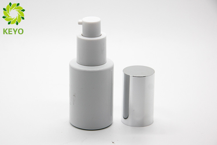 Empty Foundation Bottle With Pump , White Glass Liquid Foundation Containers