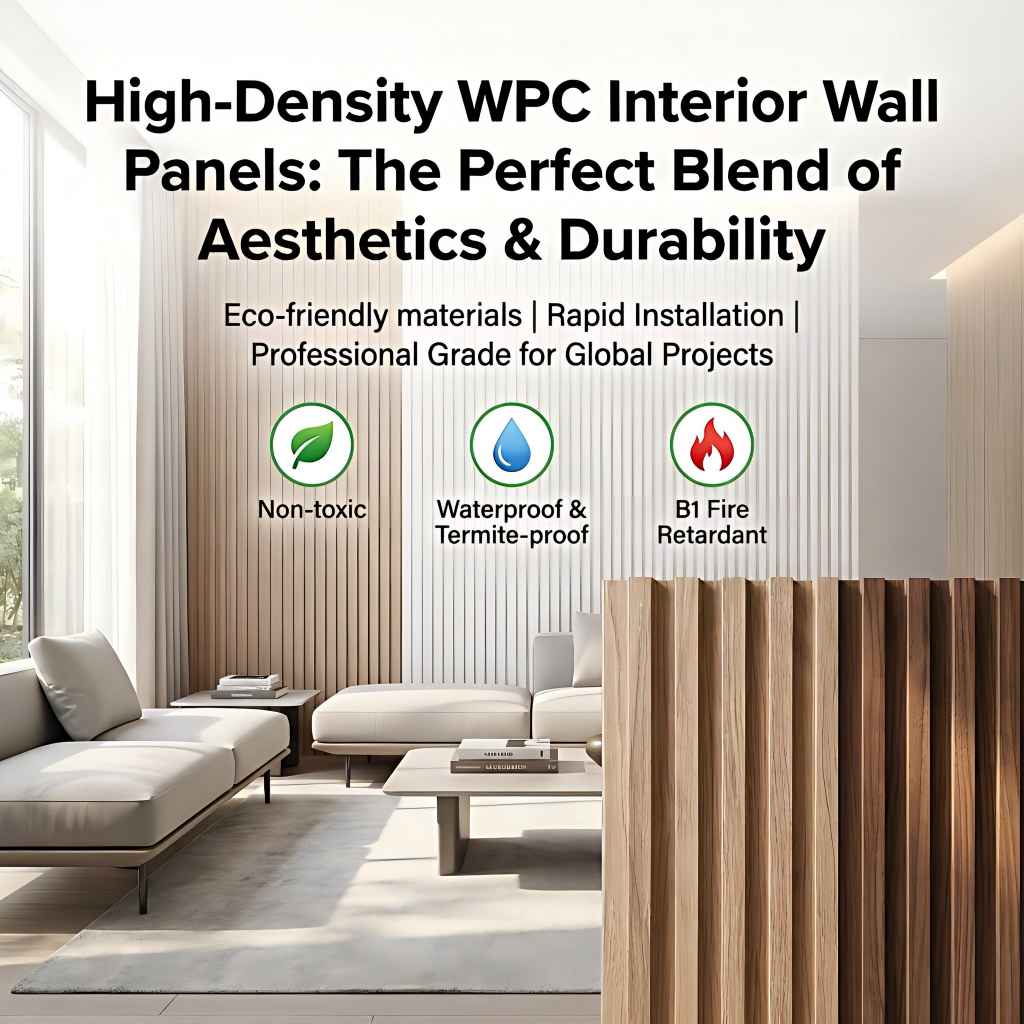 Solid WPC 3D Fluted Wall Panel Waterproof Interior Wave Decor Wall Board Vertical Ribbed Slat Wall Cladding