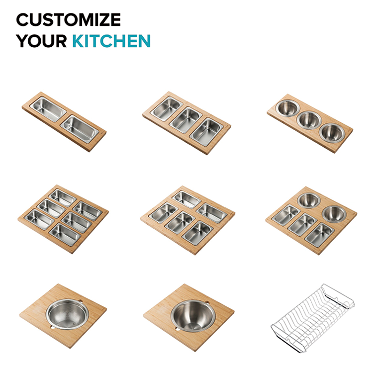 Workstation Composite Bamboo Cutting Board Set with Rectangular Stainless Steel Bowls