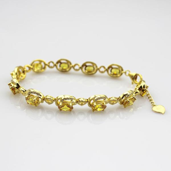 Gold Plated Silver with 5x7mm Oval Citrine Clear Cubic Zircon Tennis Bracelet