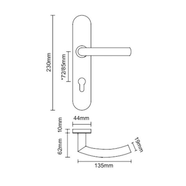 EN1906 door handle sets with spring loaded plate 70-85mm mortice lock center