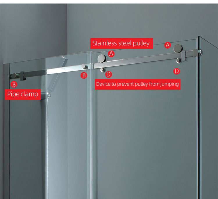 Ceramic Tray Round Track Shower Sliding Glass Door Hardware for Frameless Enclosure