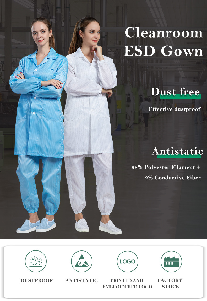 OEM Unisex Polyester Anti Static Gown Esd Smock Uniform For Cleanroom