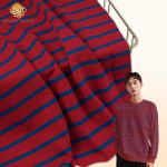 French Terry Blue And Red Stripe Fabric 200cm Width Pure Cotton For Hoodie