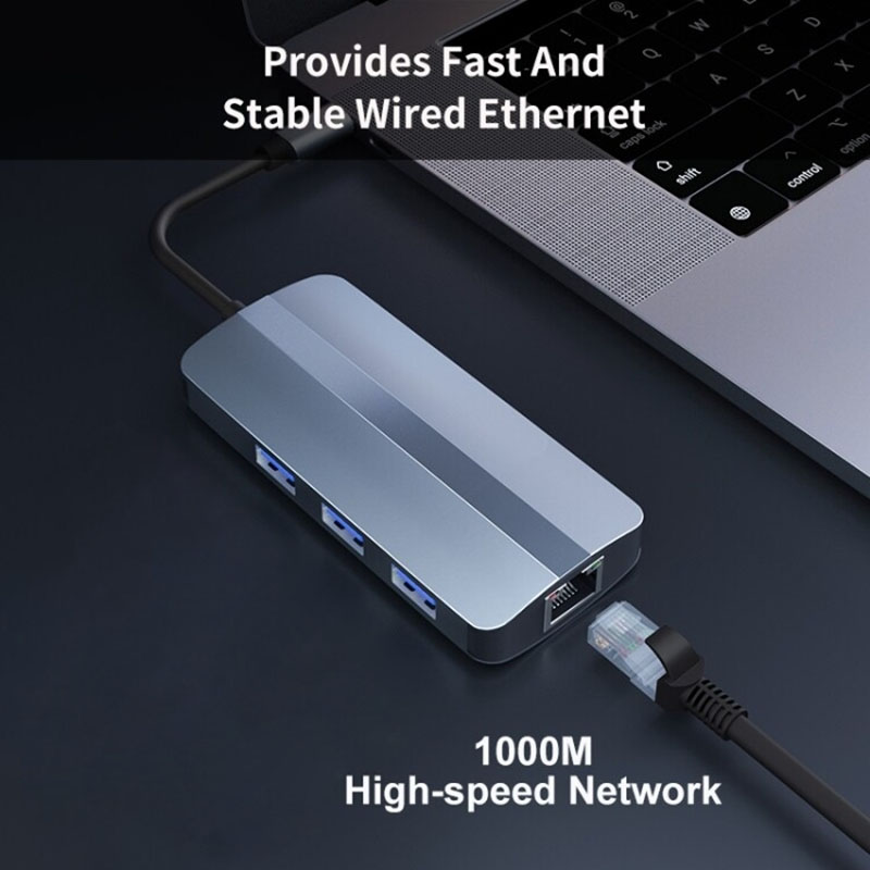 6 In 1 USB A Hub 4K HDMI USB3.0 RJ45 1000Mbps PD Charging Adapter