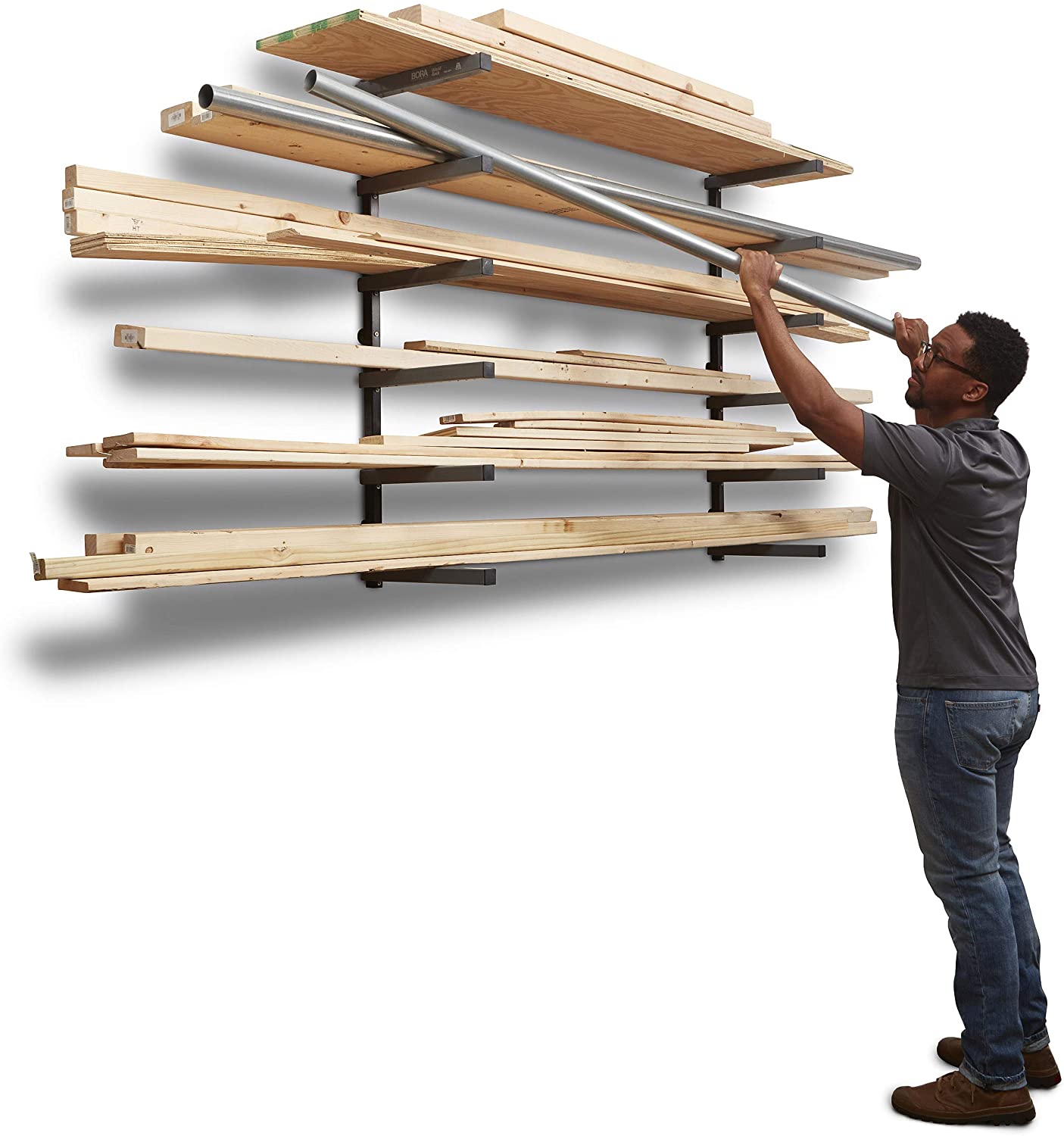 Overhead Garage Storage Rack 17*1*15 inch Steel Wood Storage Rack for Indoor Garage