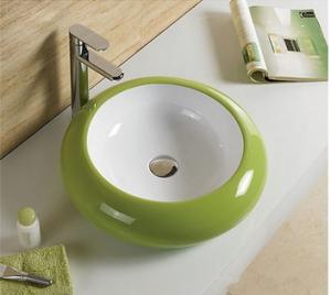 China Round Bathroom Ceramic Sinks Green Dual-Color Sanitary Ware Basin Bathroom Hand Wash Basin on sale