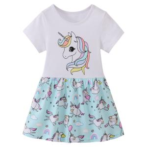 Wholesale Summer Children's Clothing Cotton Fabric Dresses with Unicorn Printing Custom Wholesale Middle and Big Kids from china suppliers