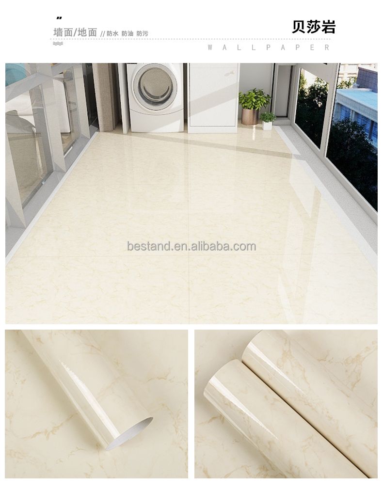 PVC Grey White Marble Floor Stickers 15*92cm Marble Vinyl Tile Stickers